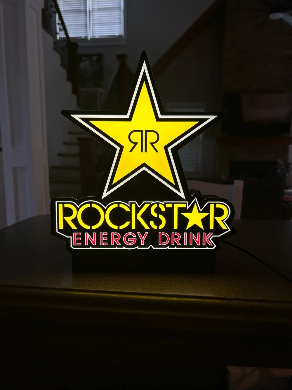 Yellow & Black Rockstar Tabletop Light-Up Sign
